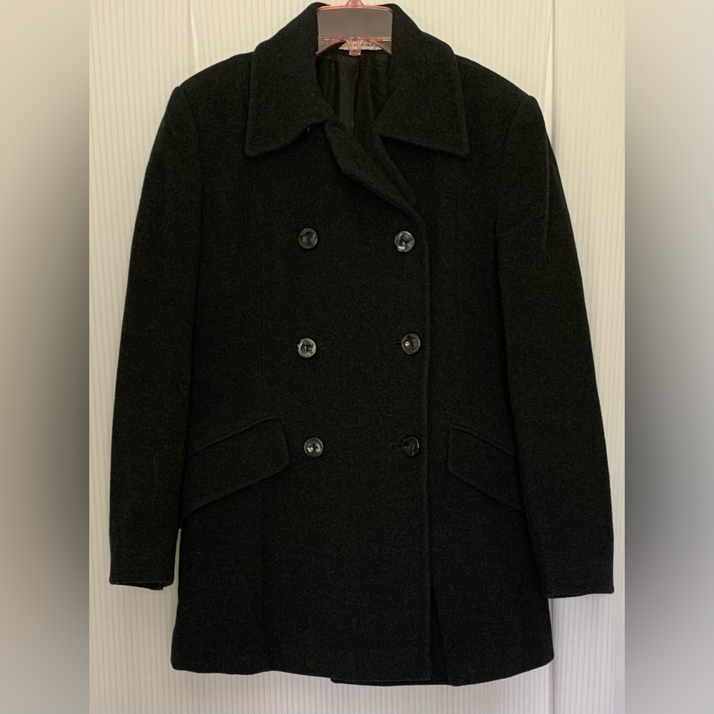 Charles Valentino Cashmere Virgin Wool Blend Peacoat Black 44 See measurements